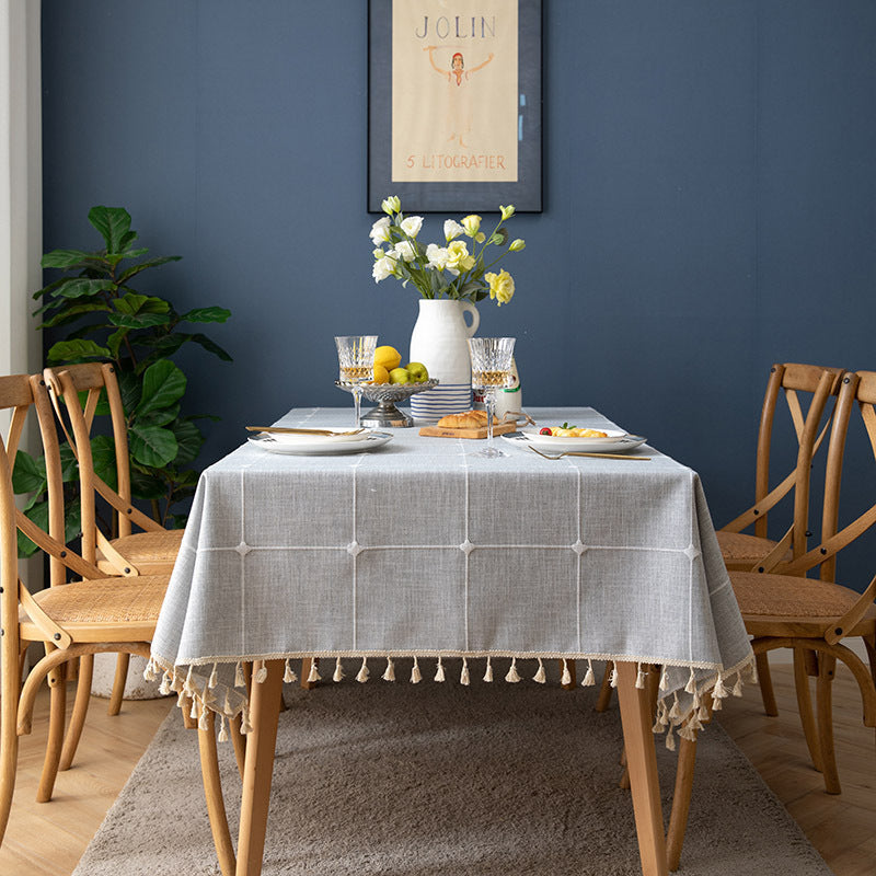 Imitation Cotton And Linen Solid Color Plaid Rectangular Tablecloth
