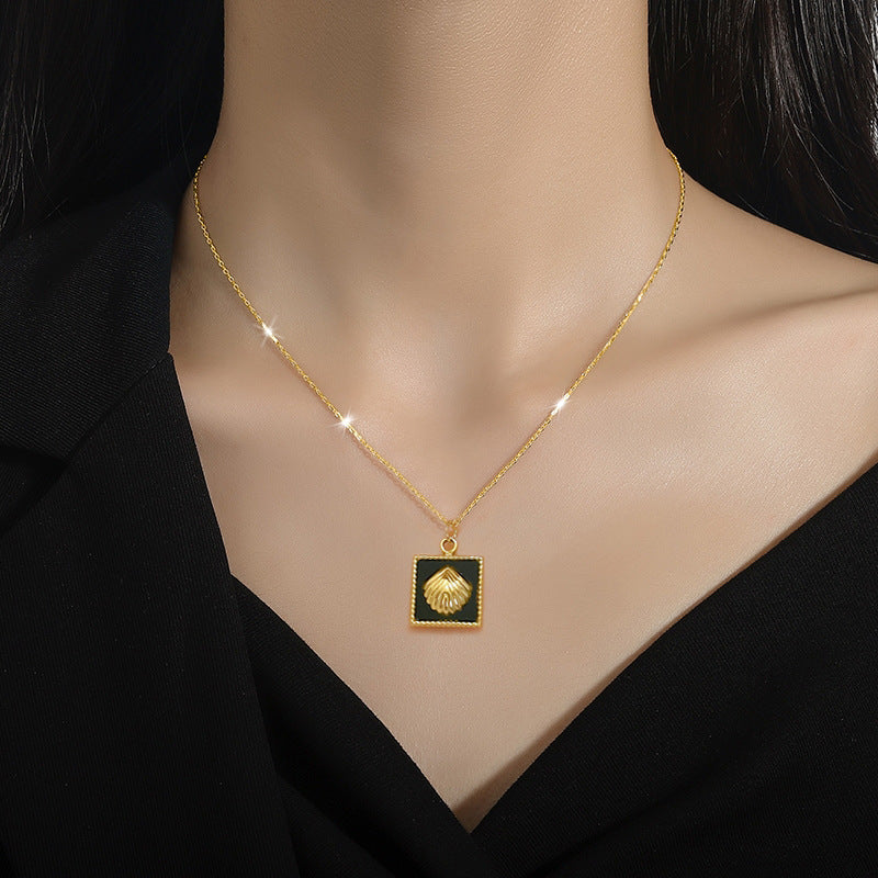 Square Shell Personality Minimalist Stove Real Gold Necklace Women