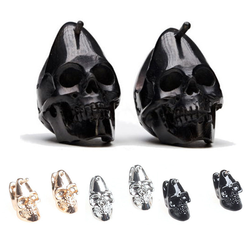 Skull Head European And American Hip Hop Rock Tide Dumbbell Stud Earrings