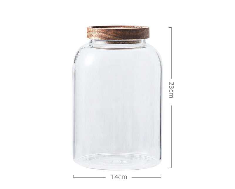 Grand bocal de rangement avec couvercle en bois d'acacia