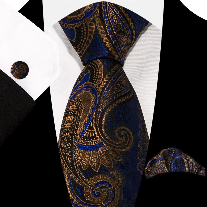 Men's Tie Pocket Square Cuff Buckle Set Plaid Retro