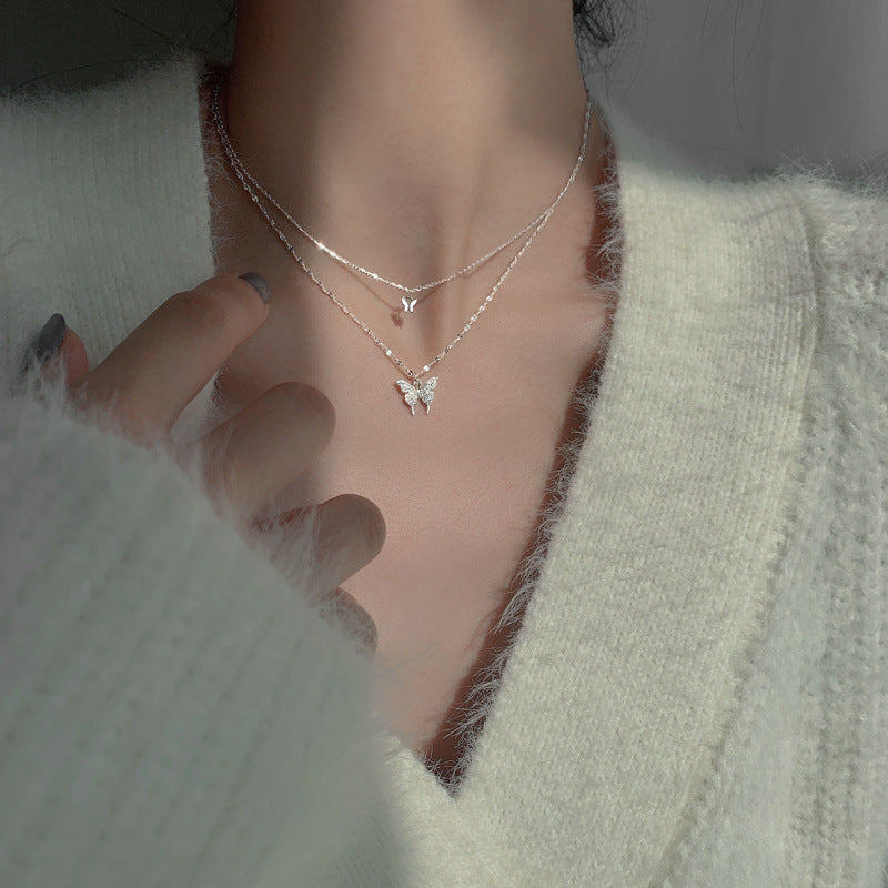 Butterfly Double-Layer Necklace Female Simple Design Sense Niche Temperament
