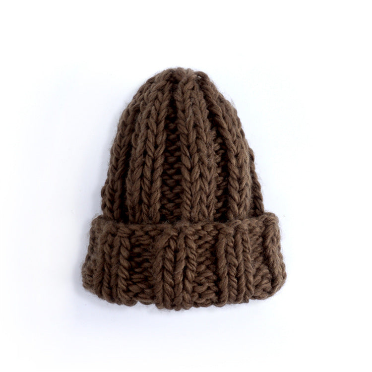 Knit Hat Ladies Pure Color Simple Coarse Wool Warm Earmuffs