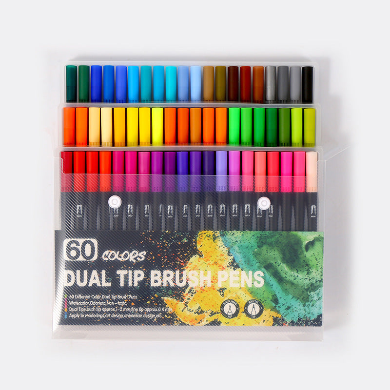 Double-headed Mark Watercolor Pens Set Color Hook Line Painting Soft-headed Pen