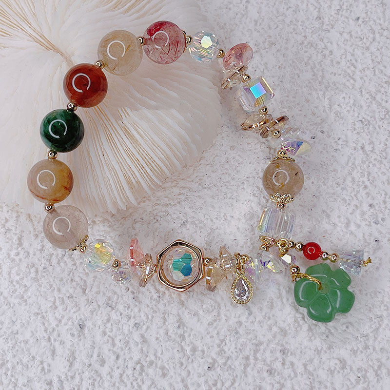 Colored Hair Crystal Bracelet Women's Retro Ethnic Green Aventurine