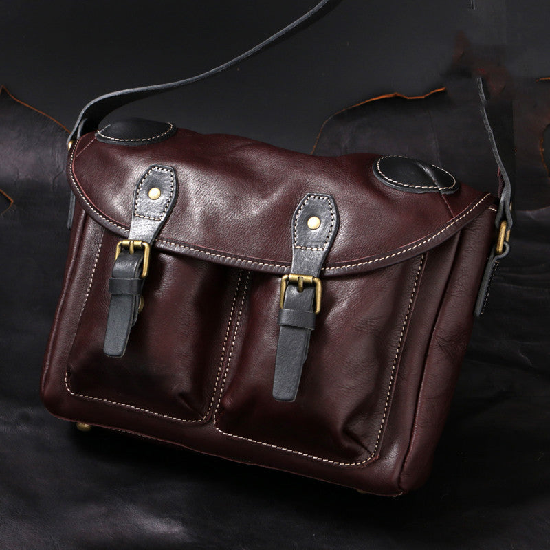 Sac bandoulière rétro en cuir de vachette pour homme