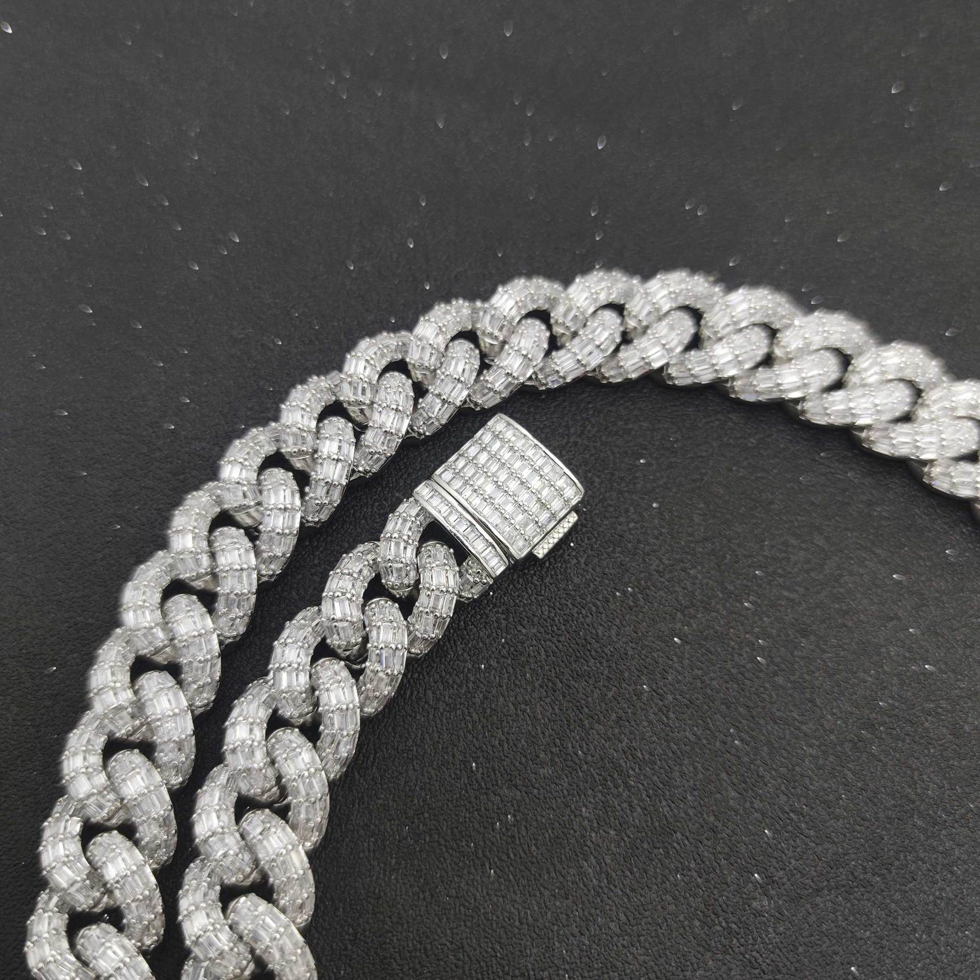 Hip Hop 15mm Three Row T Square Cuban Chain Real Gold Plating