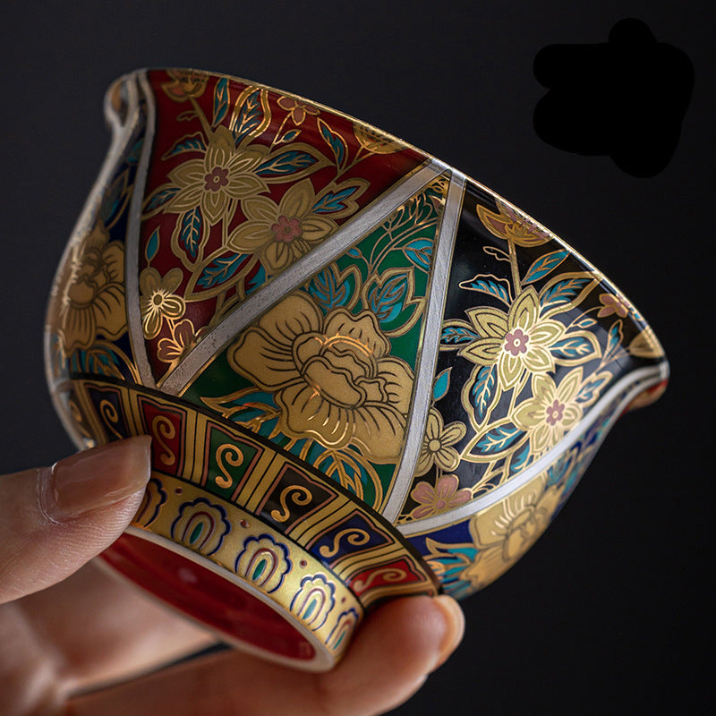 Enamel Color In Chinese Antique Style Gold And Silver Measure Master Cup Porcelain Kung Fu Tea Set Tea Cup