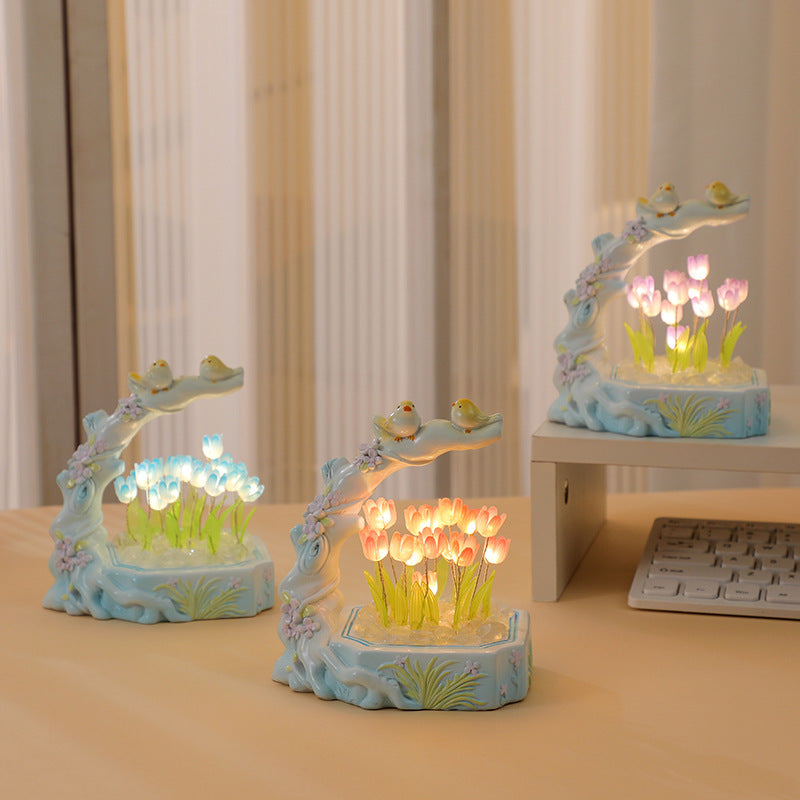 Creative Desktop Resin Craft Ornament Decorative Night Light Tulip DIY Material Package
