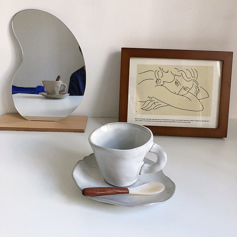 Irregular Retro Ceramic Coffee Cup Saucer Milk Mug