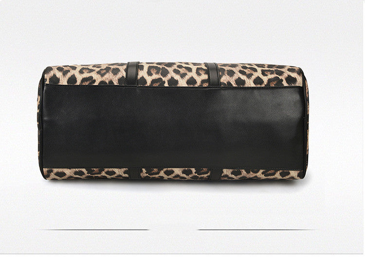Large Capacity Leopard Print Contrast Tote Bag Shoulder Gym Bag