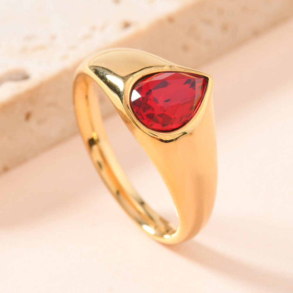 Colorful Rhinestone Rings Fashion Personality Teardrop-shaped Ring For Women Jewelry