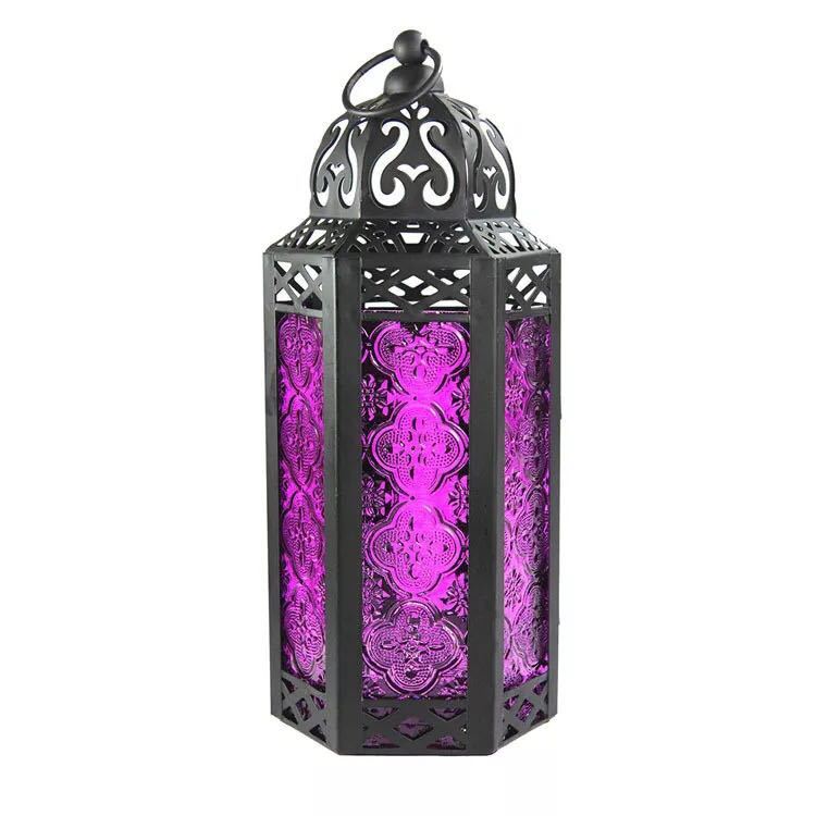 American Rustic Iron Stained Glass Candle Holder Ornament