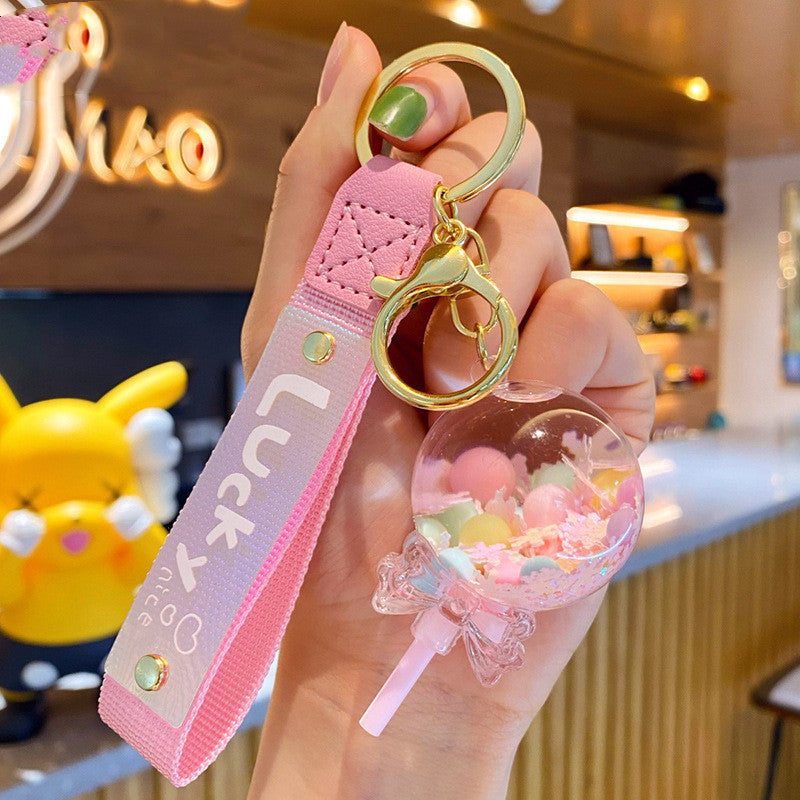 Cartoon Oil Liquid Quicksand Bottle Lollipop Keychain Female Cute Creative Exquisite Couple Key Chain Package Pendant