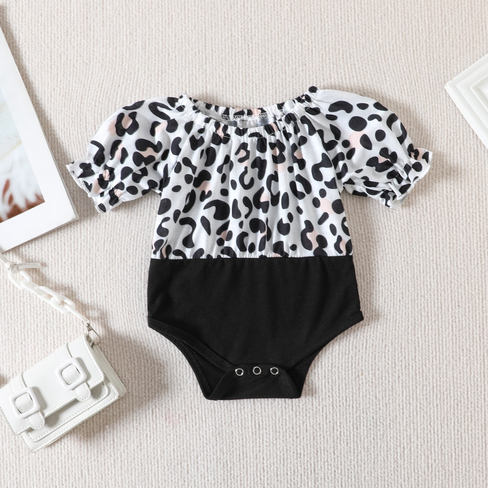 Girls' Leopard Print Color Matching Jumpsuit Dress And Pants Headband