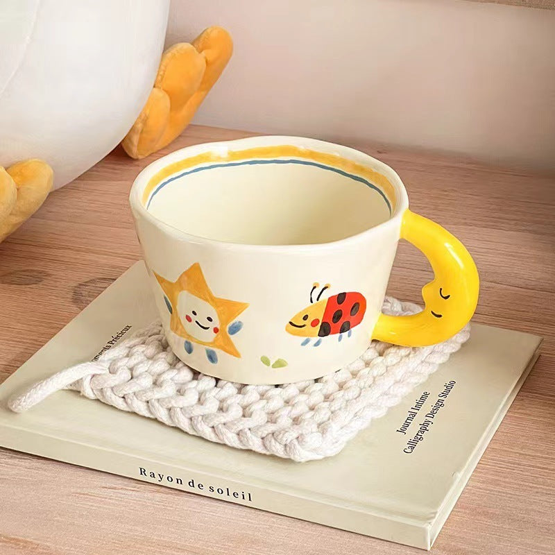Creative Moon Handle Graffiti Ceramic Cup