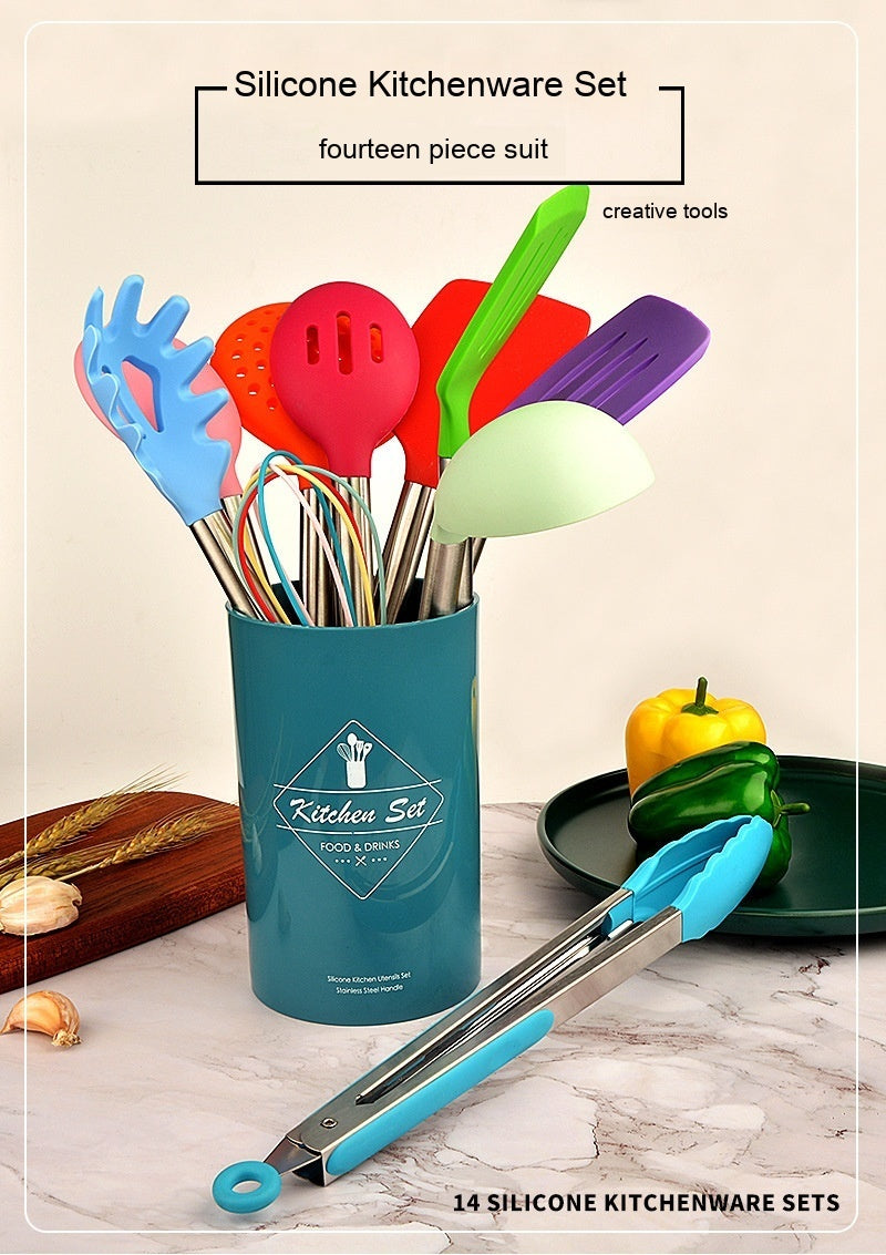Stainless Steel Tube Handle Silicone Kitchenware 14-piece Kitchen Suit