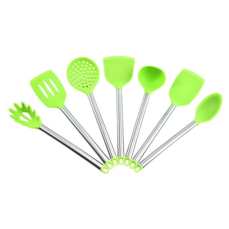 Ensemble d'ustensiles de cuisine 7 pièces en silicone et acier inoxydable, spatule et cuillère en silicone