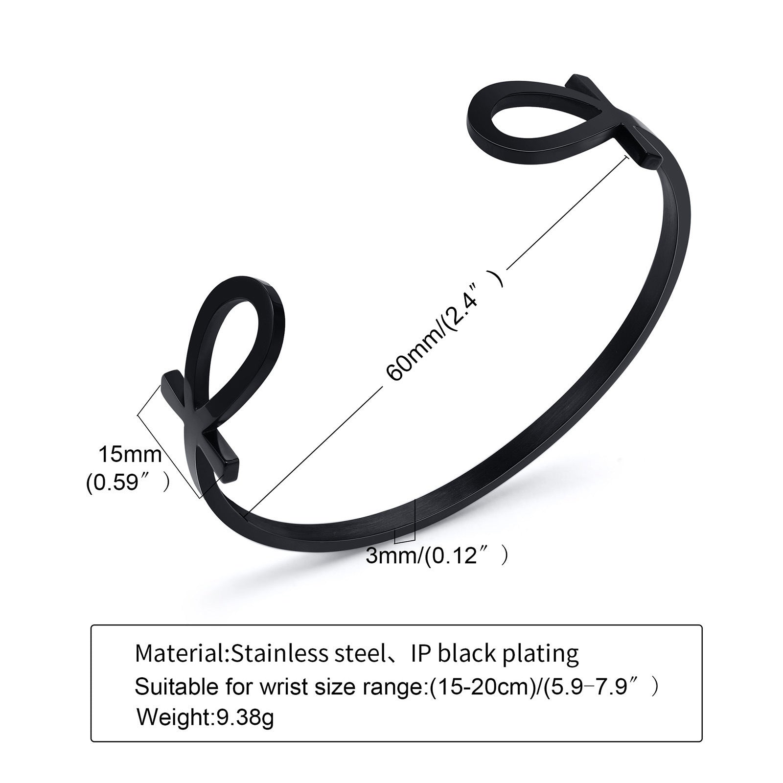 Stainless Steel Anka Open-ended Bracelet Black Men