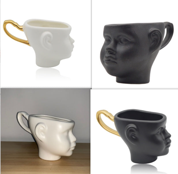 Nordic Style Personality Creative Face Mug Couple Ceramic Coffee Cup Milk Tea Cup Doll Doll Head Coffee Cup