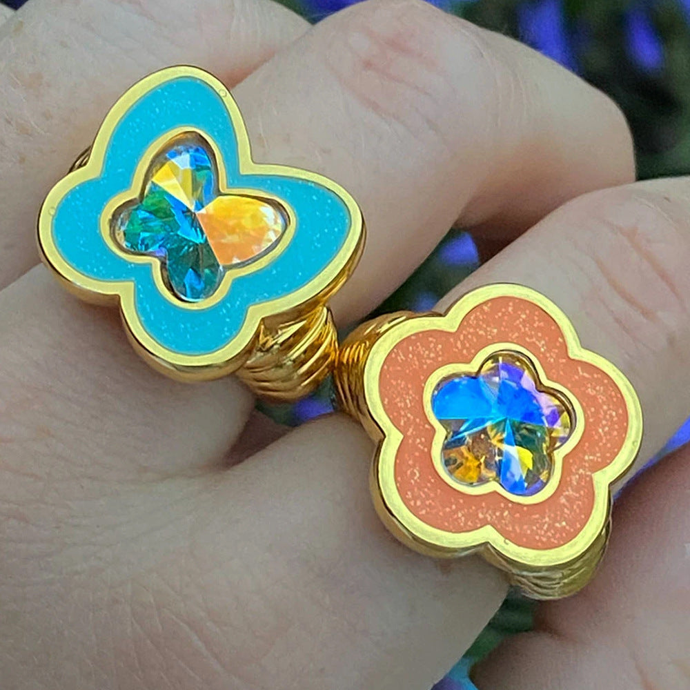 New Ibiza Flora Drip Oil Preservation Electroplating Color Ring