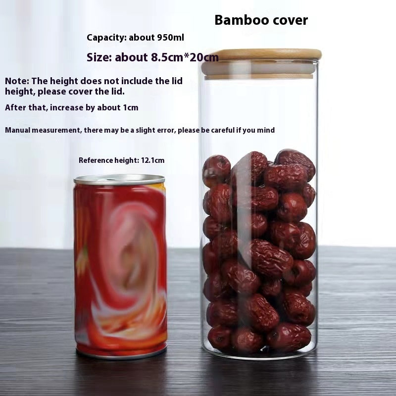 Borosilicate Glass Bamboo Cover Tea Sealed Jar