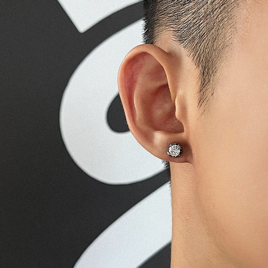 Titanium Steel Black Zircon Earrings