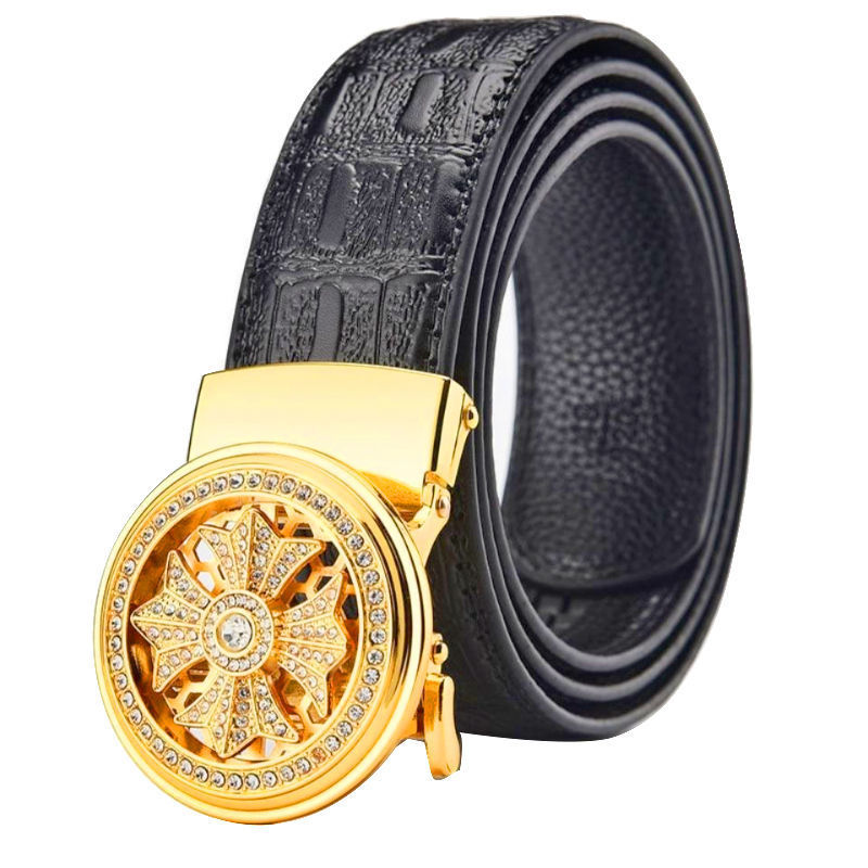 Men's Rotating Buckle Belt 3.5cm Wide Automatic Buckle Crystal Diamond Belt