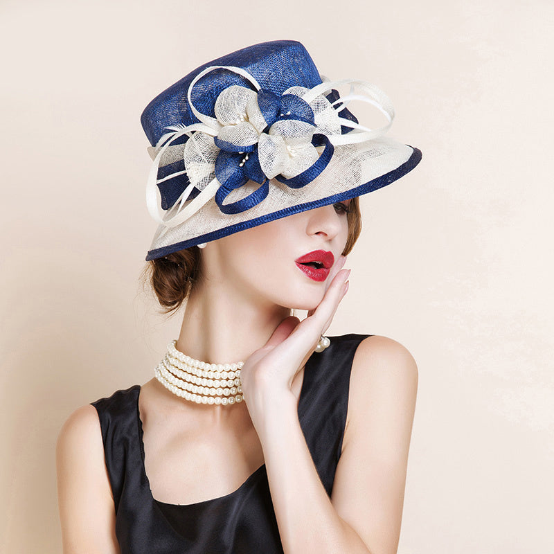 Fashionable Women's Elegant Flower Hemp Yarn Top Hat