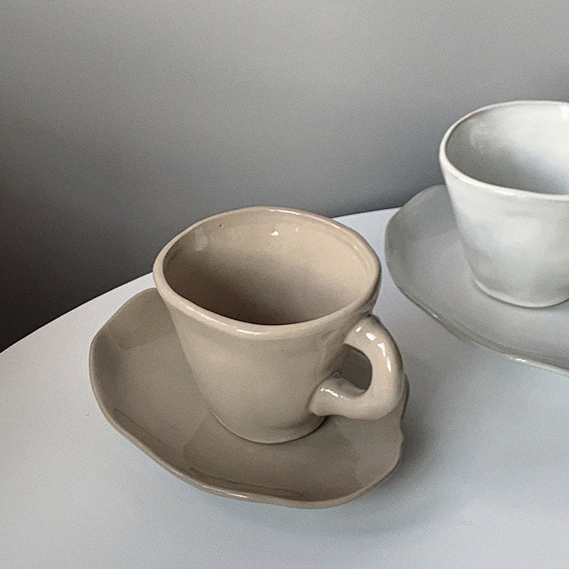 Irregular Retro Ceramic Coffee Cup Saucer Milk Mug