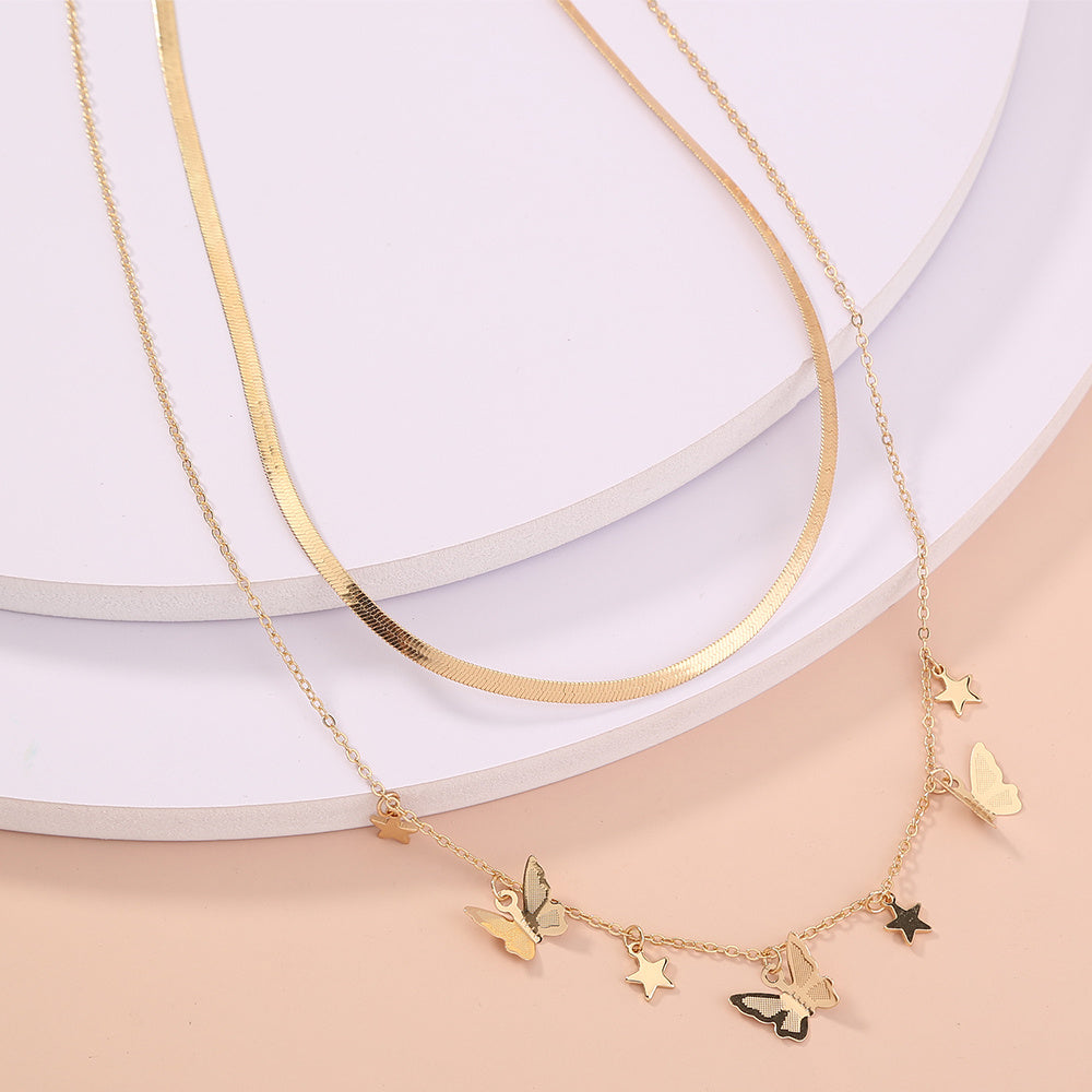 Creative personality with butterfly Tassel pendant necklace and collarbone chain