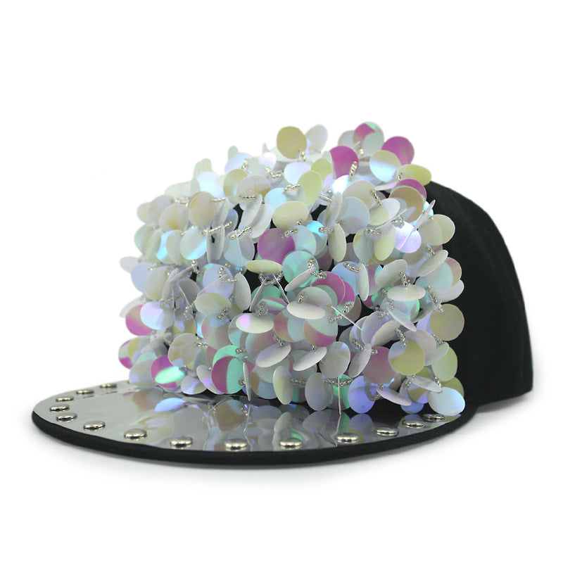 Men's Hip Hop Peaked Flower Sequins Flat-brimmed Baseball Cap