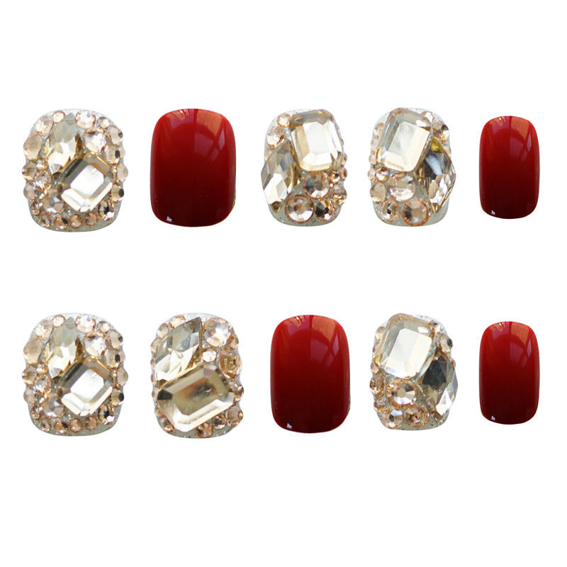 Pointe d'ongle amovible, rouge bordeaux, champagne, entièrement sertie de diamants