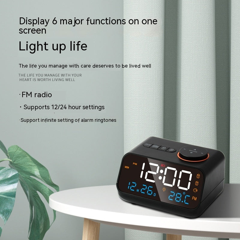 Cross-border Hot Sale LED Voice Control Clock FM Radio Alarm Clock Intelligent Temperature And Humidity Display
