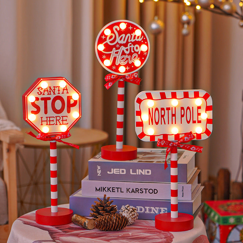 Christmas Road STOP Decorative Lights Wooden Atmosphere Led Colored Lamp
