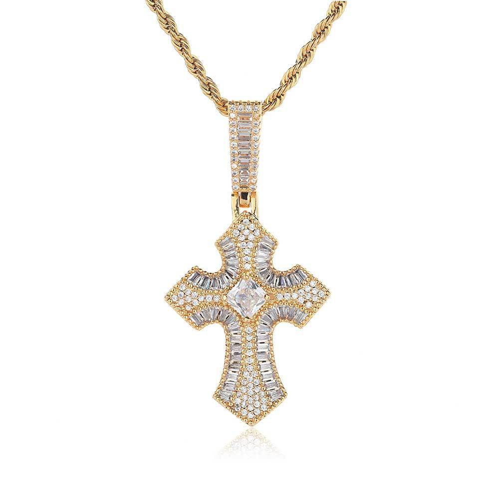 European Hip Hop Cross Pendant Zircon Necklace