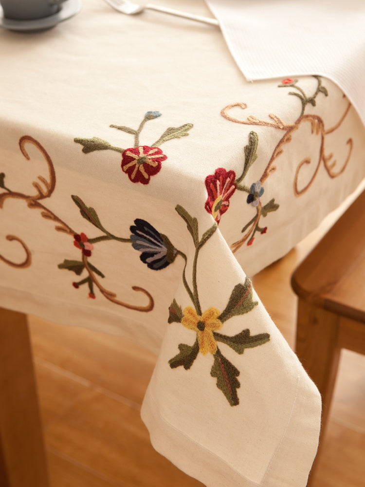 Rustic Cotton And Linen Tablecloth American Country Embroidery