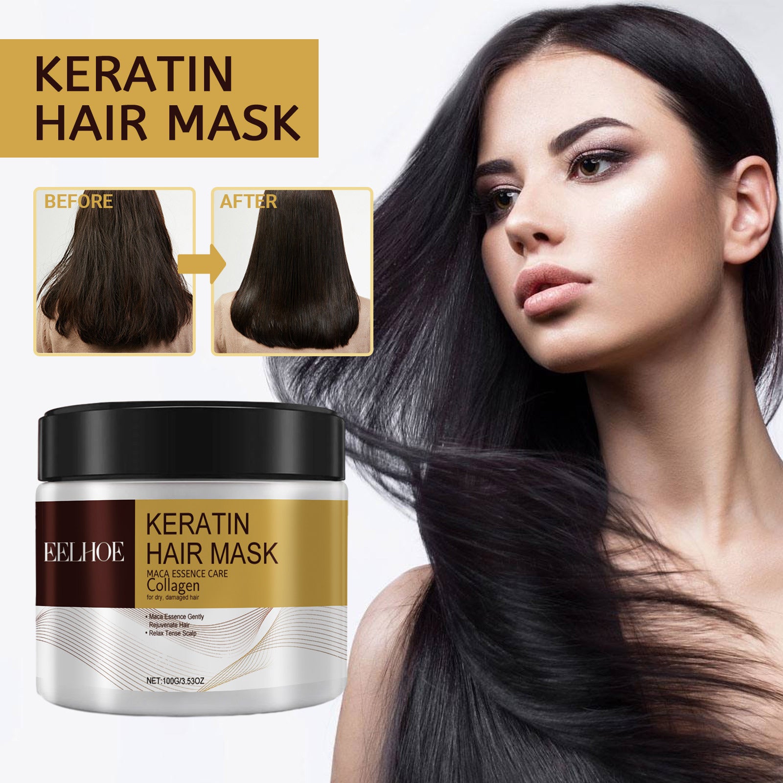 Masque Capillaire Réparateur Hydratant Réparation Profonde Cheveux Abîmés Anti-dessèchement Pointes Fourchues Anti-chute