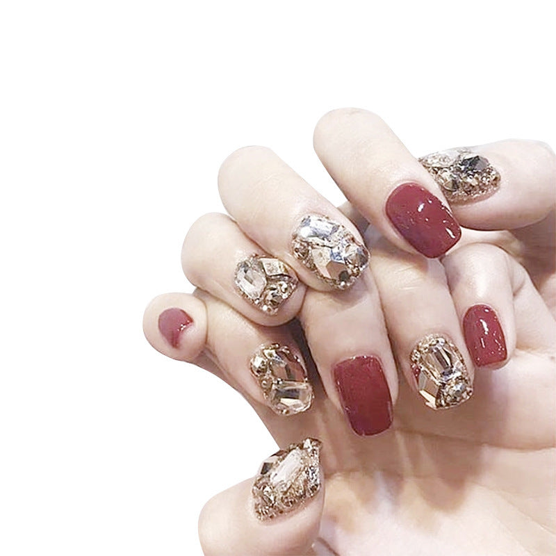 Pointe d'ongle amovible, rouge bordeaux, champagne, entièrement sertie de diamants