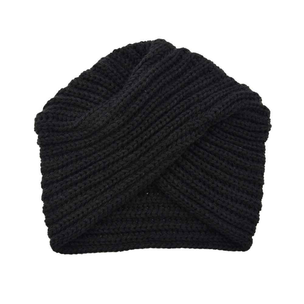 Fashion Woolen Knit Hat With Crossover Pullover
