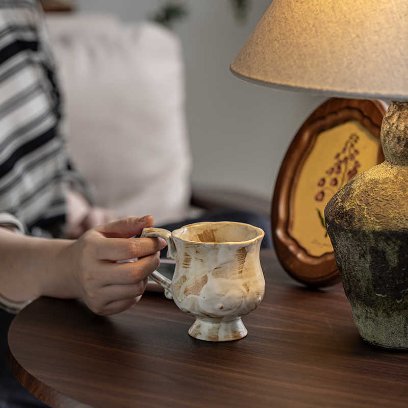 Retro Stoneware Flower Water Cup Coffee Cup