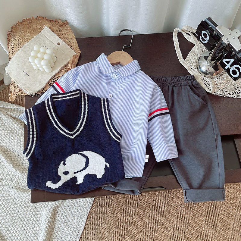 Baby Clothing Western Style Elephant Sweater Three-piece Set