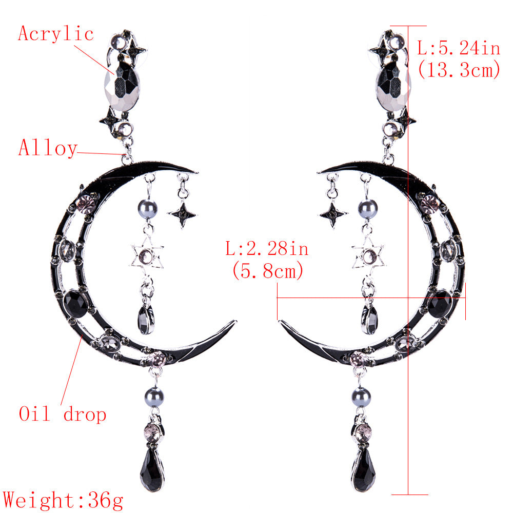 Exaggerated Temperament Drop Oil Diamond Earrings Moon