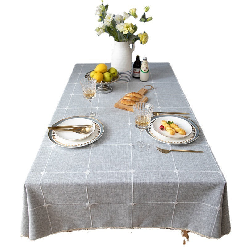 Imitation Cotton And Linen Solid Color Plaid Rectangular Tablecloth