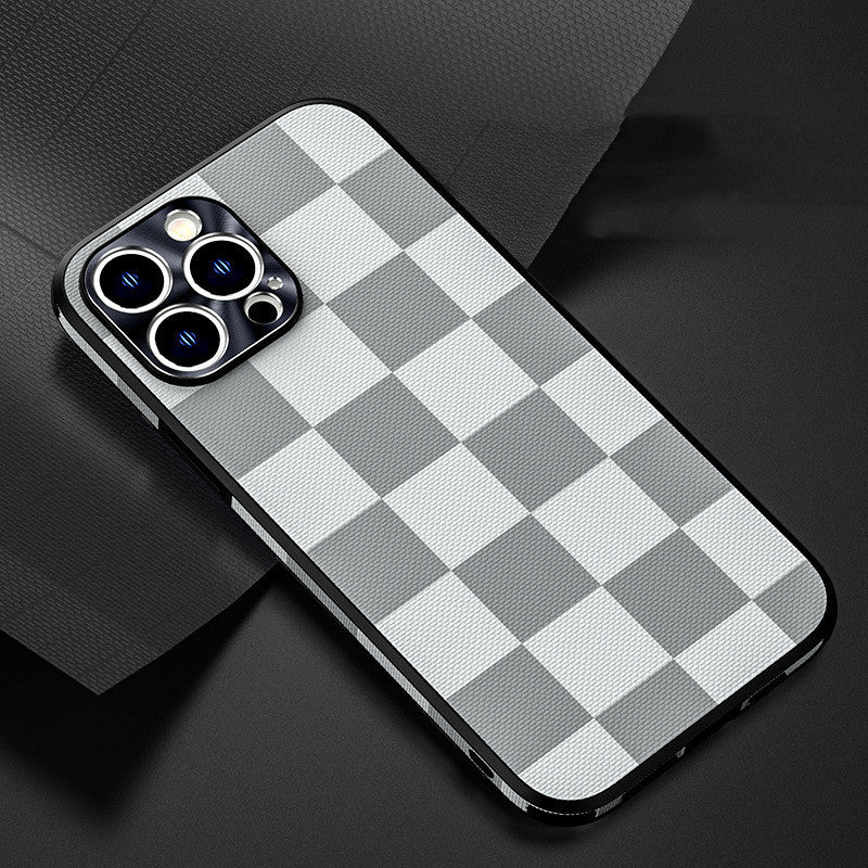 Plaid Side Stick Leather Phone Case
