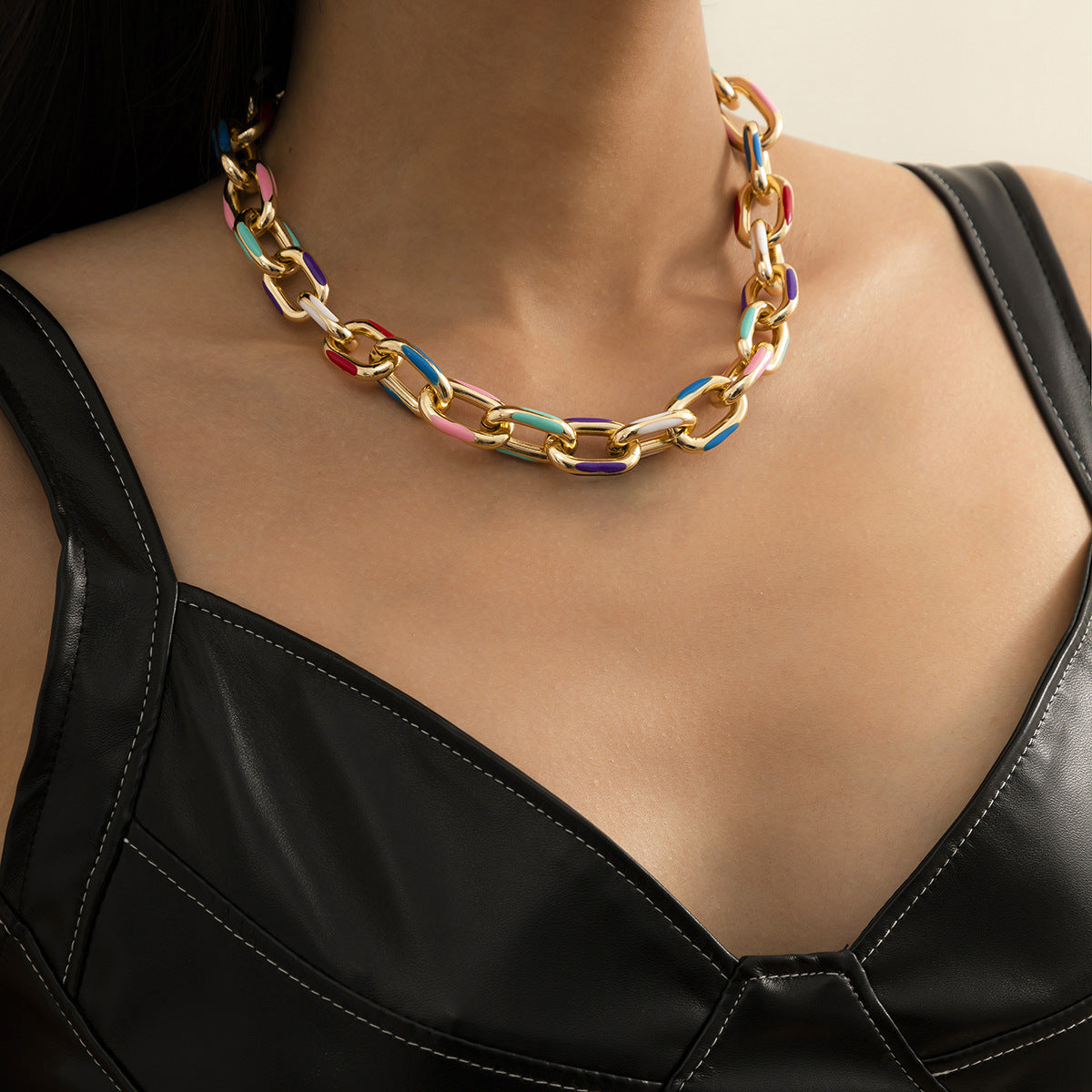 Colorful Oil Drop Chain Necklace