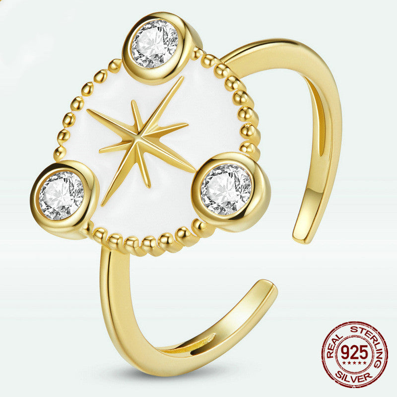 Personality Eight-pointed Star Ring Cold Wind Plated With Real Gold