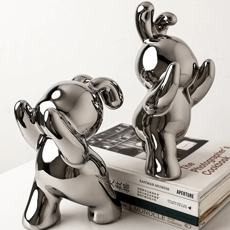 Push Rabbit Electric Bookcase Desk Ceramic Decorations Bookend Ornaments