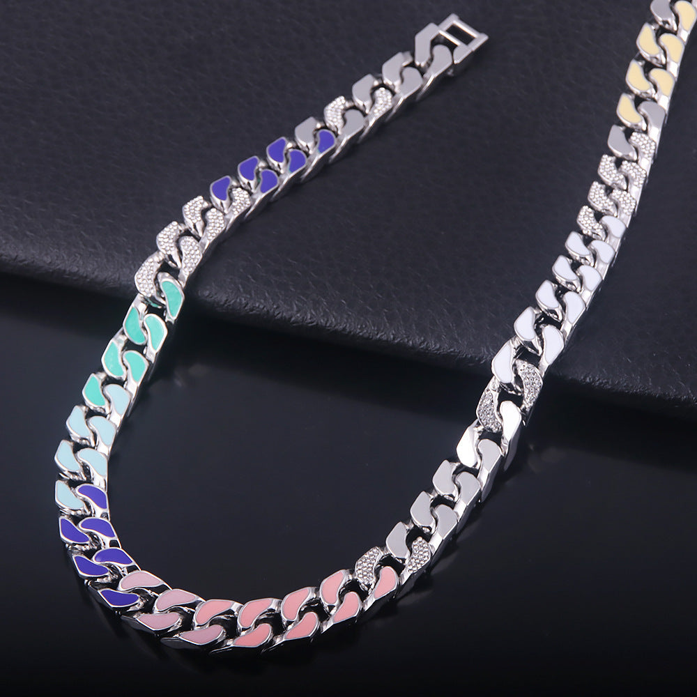 Rap Hip Hop Seven Colored Diamond Cuban Necklace