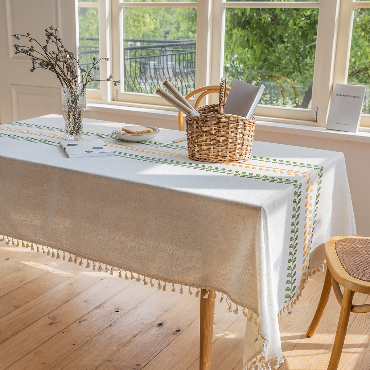 Flower Embroidery Art Round Table Dining Table Fabric